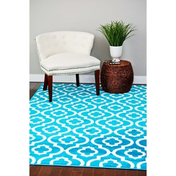 Persian Rugs 3028 Turquoise Moroccan Trellis Area Rug 5x7 - 5'2" x 7'2"