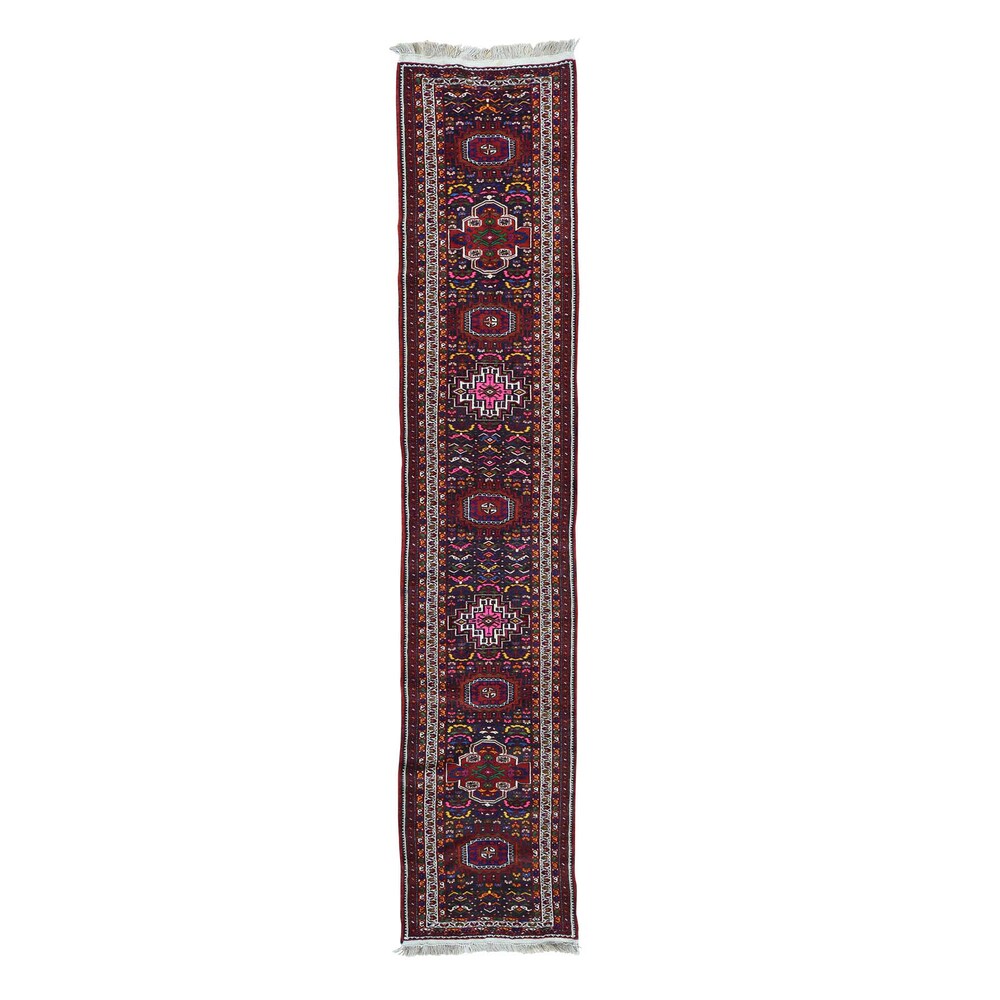Shahbanu Rugs Blue/ Multicolor Persian Yalameh Hand-knotted Wool Runner Rug (2'7 x 12'7)