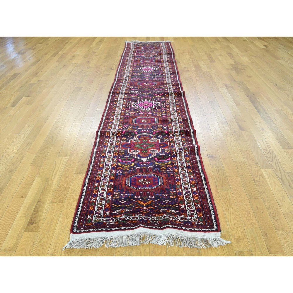 Shahbanu Rugs Blue/ Multicolor Persian Yalameh Hand-knotted Wool Runner Rug (2'7 x 12'7)