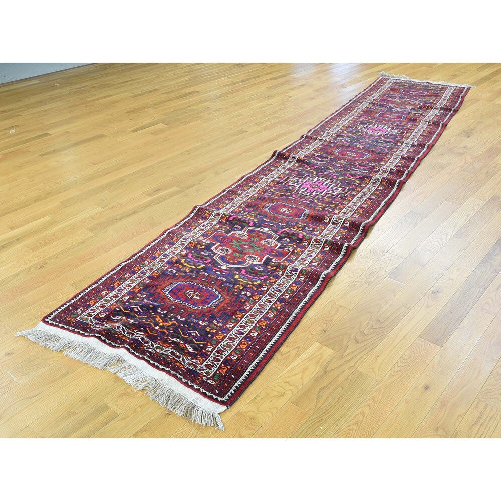 Shahbanu Rugs Blue/ Multicolor Persian Yalameh Hand-knotted Wool Runner Rug (2'7 x 12'7)