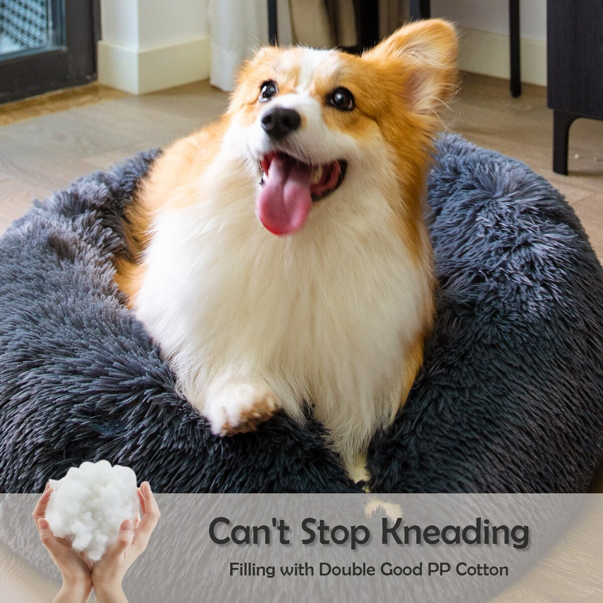 Pet Beds for Cats, Anti Anxiety Fluffy Dog Bed Cuddler with Anti-Slip & Water-Resistant Bottom for Small Medium Pets