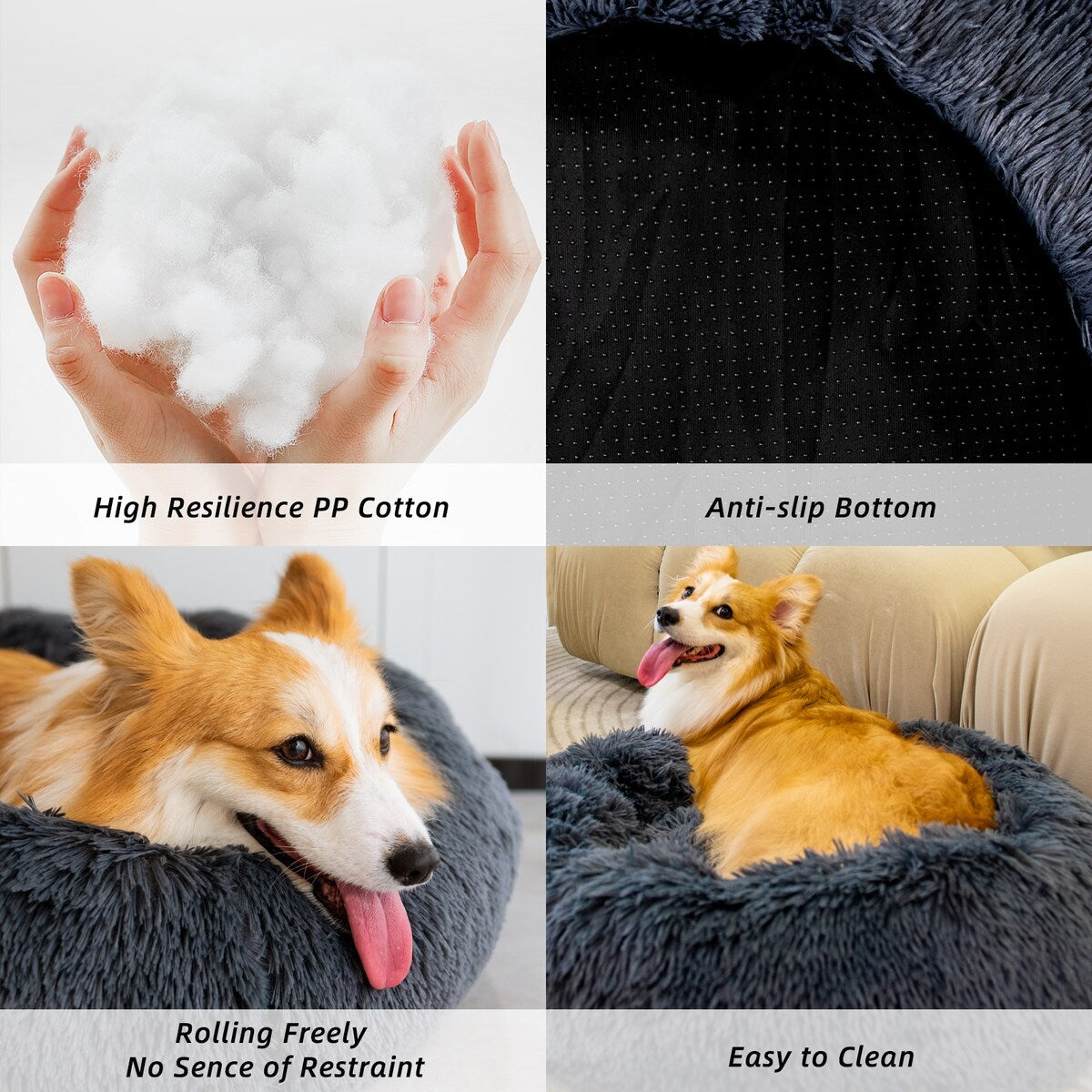 Pet Beds for Cats, Anti Anxiety Fluffy Dog Bed Cuddler with Anti-Slip & Water-Resistant Bottom for Small Medium Pets