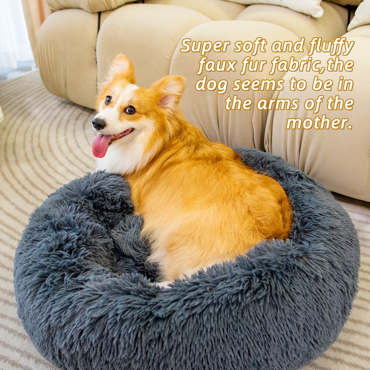 Pet Beds for Cats, Anti Anxiety Fluffy Dog Bed Cuddler with Anti-Slip & Water-Resistant Bottom for Small Medium Pets