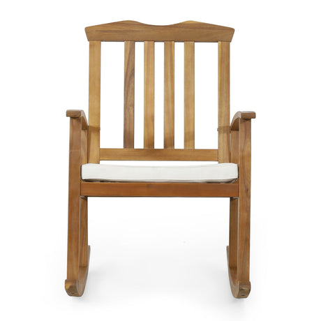 Petes Outdoor Acacia Wood Outdoor Rocking Chair with Cushion by Christopher Knight Home