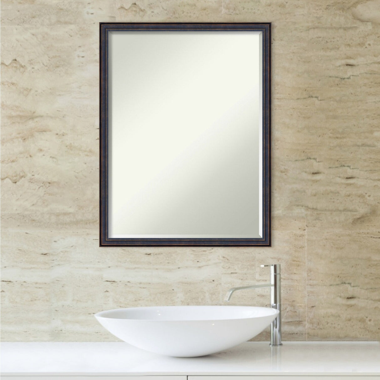 Petite Bevel Wood Bathroom Wall Mirror - Dark Bronze Scoop Frame - Dark Bronze Scoop - 20 x 26 in
