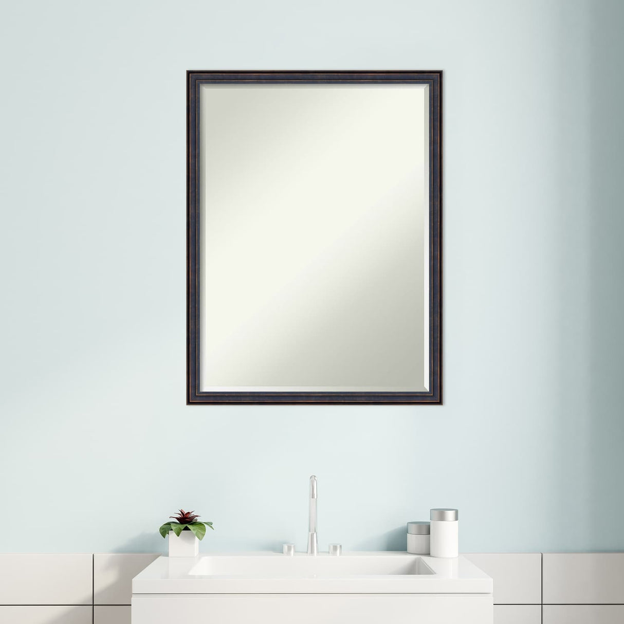Petite Bevel Wood Bathroom Wall Mirror - Dark Bronze Scoop Frame - Dark Bronze Scoop - 20 x 26 in