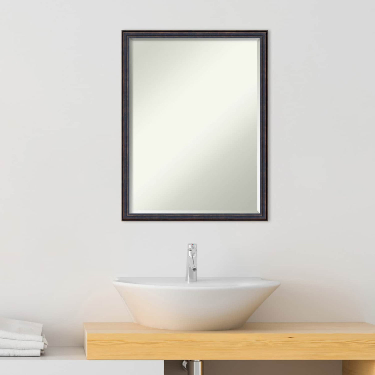 Petite Bevel Wood Bathroom Wall Mirror - Dark Bronze Scoop Frame - Dark Bronze Scoop - 20 x 26 in