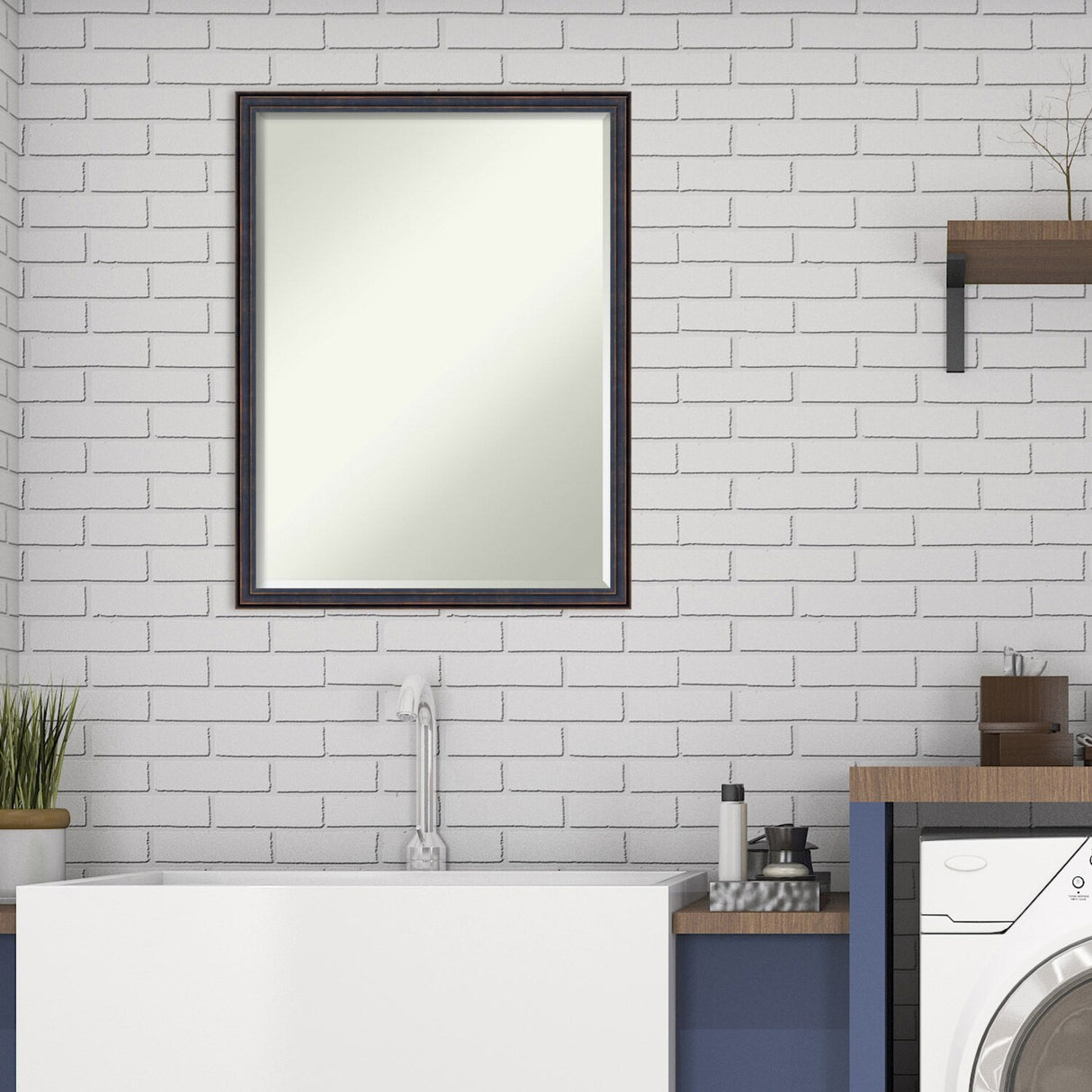 Petite Bevel Wood Bathroom Wall Mirror - Dark Bronze Scoop Frame - Dark Bronze Scoop - 20 x 26 in
