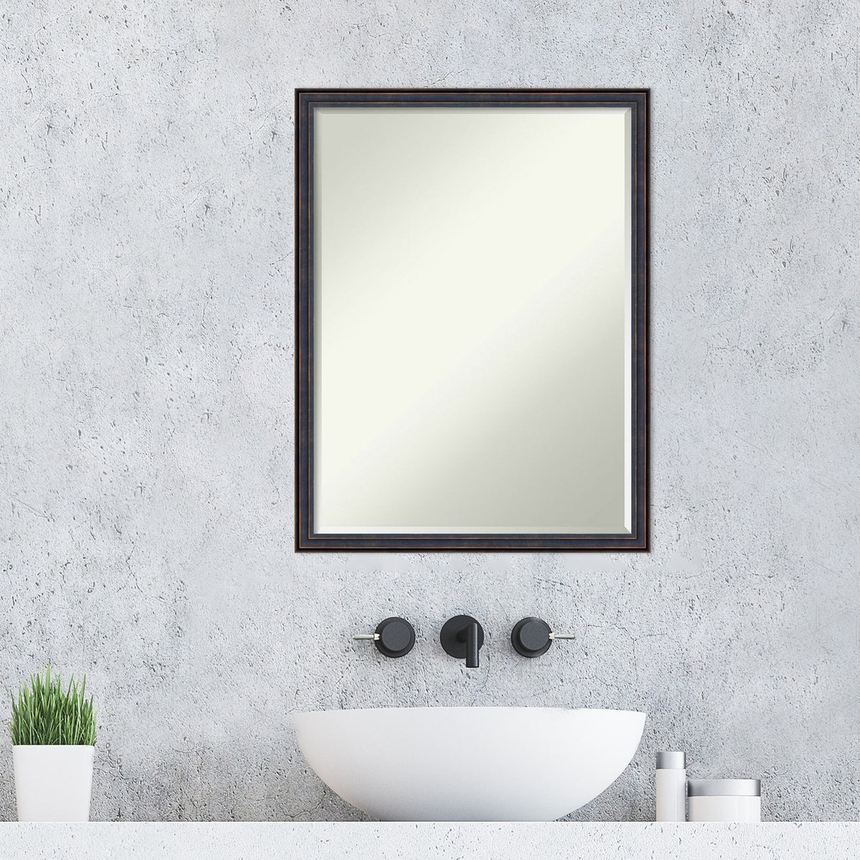 Petite Bevel Wood Bathroom Wall Mirror - Dark Bronze Scoop Frame - Dark Bronze Scoop - 20 x 26 in