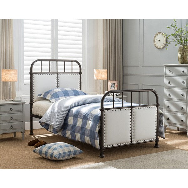 Pewter Upholstered Metal Bed