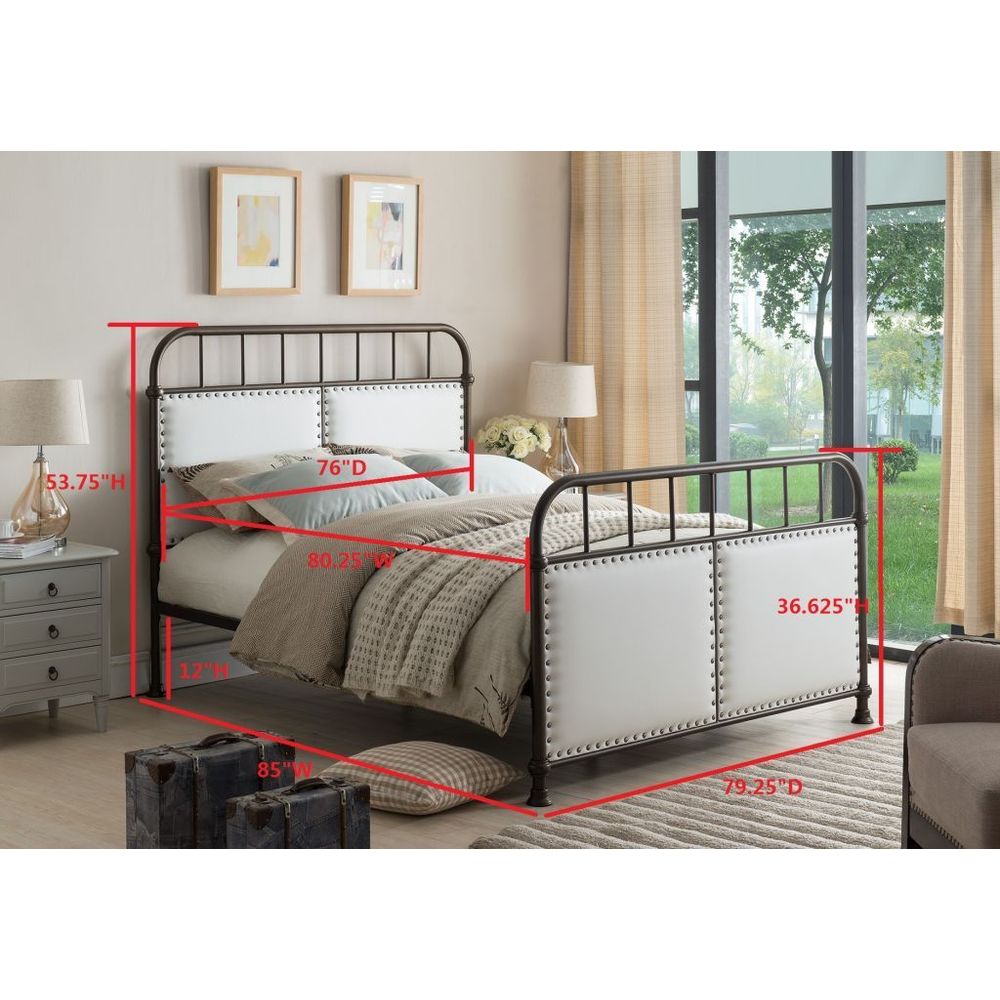 Pewter Upholstered Metal Bed