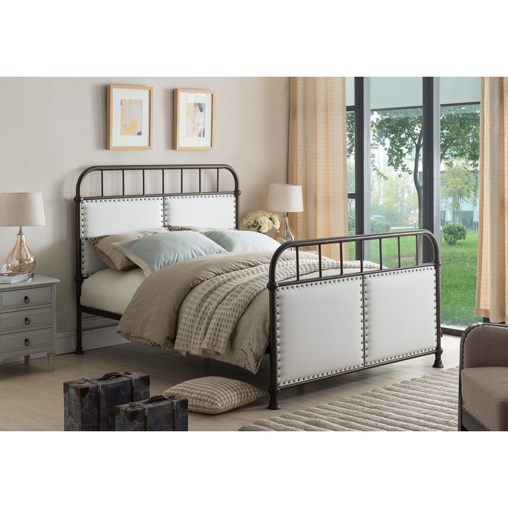 Pewter Upholstered Metal Bed