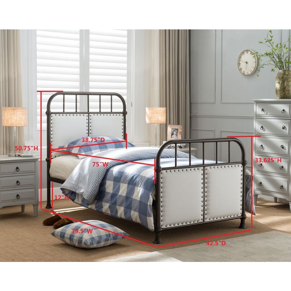 Pewter Upholstered Metal Bed