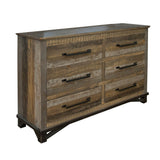 Peya 62 Inch Wide Dresser with 6 Drawers, Distressed Gray, Brown Pine Wood