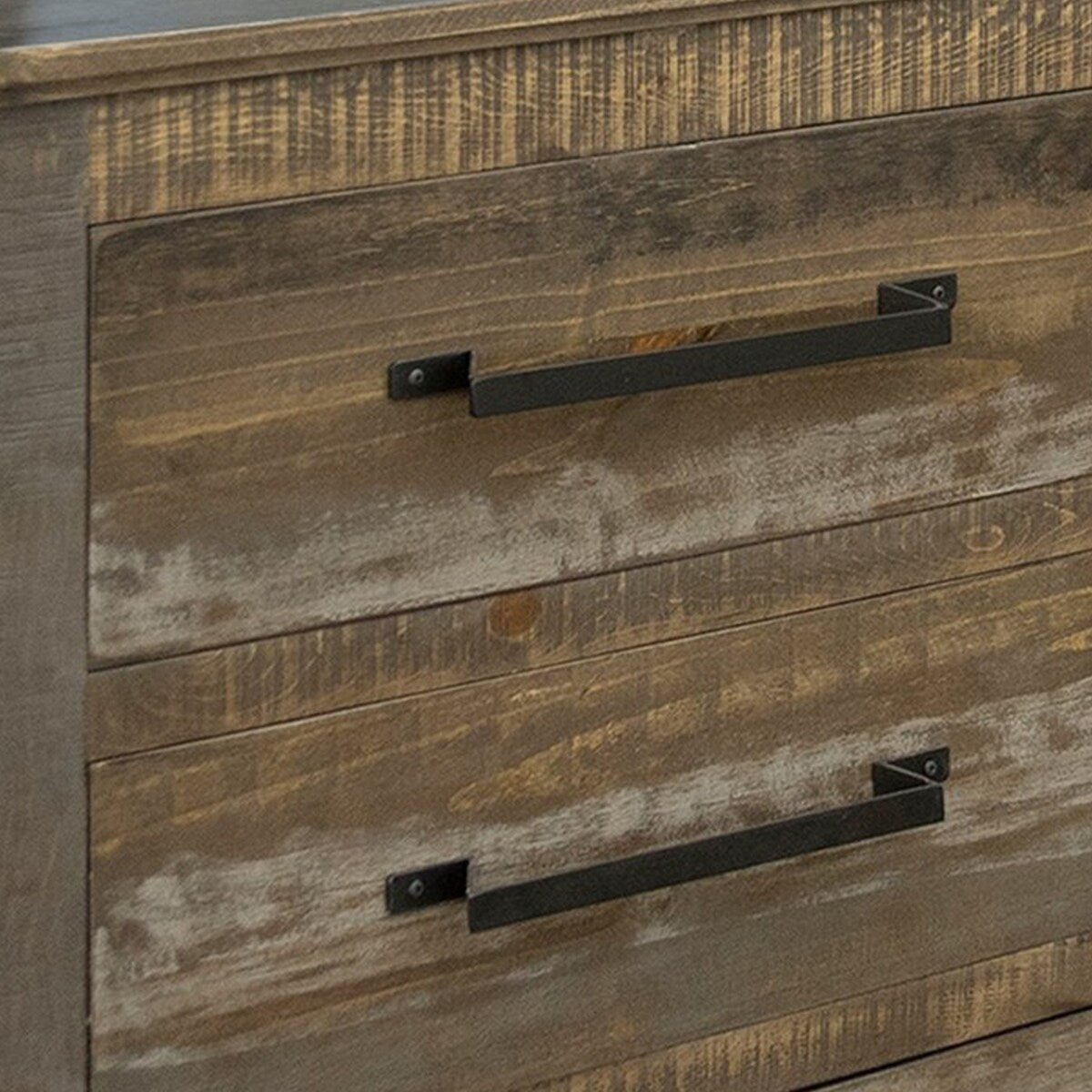 Peya 62 Inch Wide Dresser with 6 Drawers, Distressed Gray, Brown Pine Wood