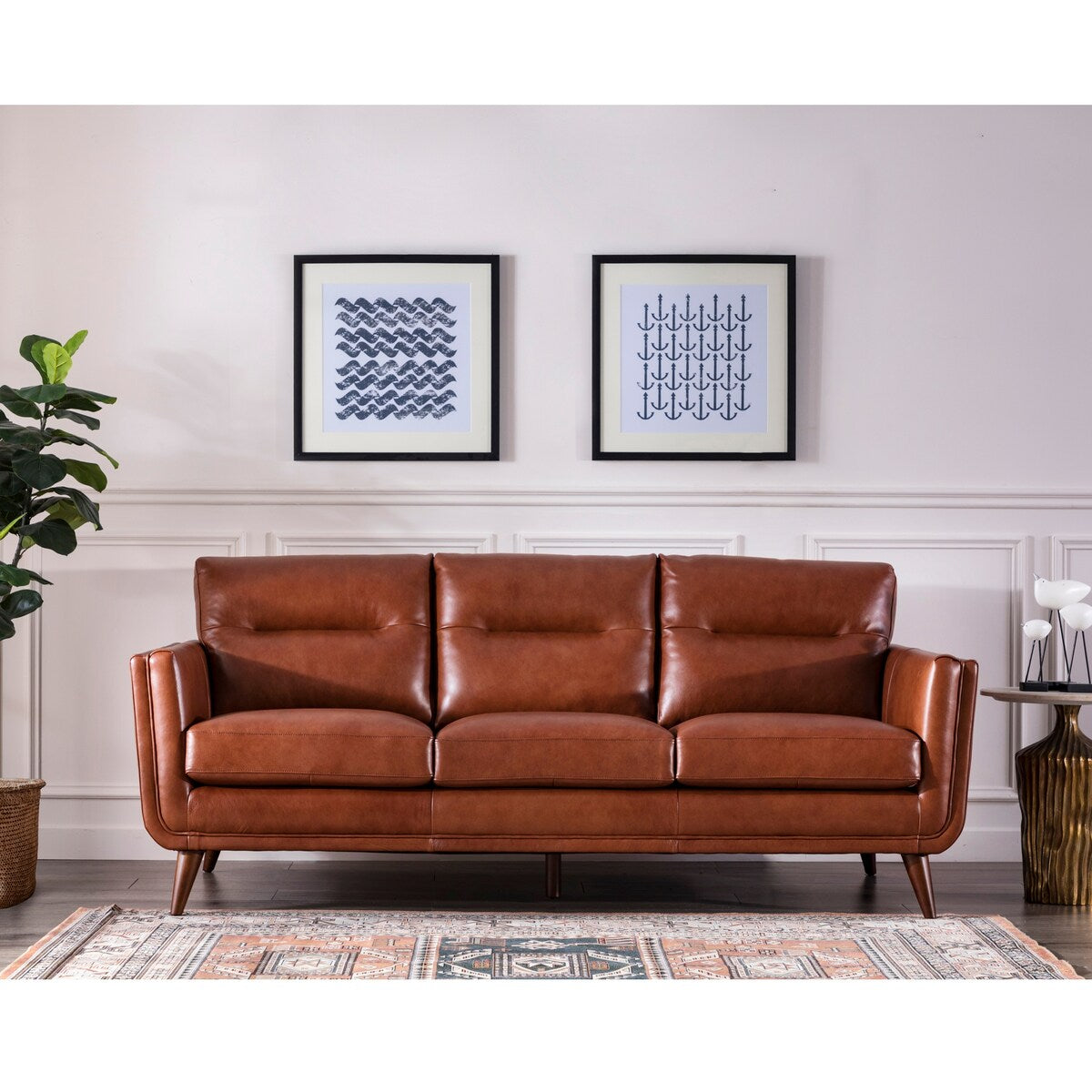 Carson Carrington Varmlandsbro Brown Leather Sofa - 84"Wx37"Dx35"H