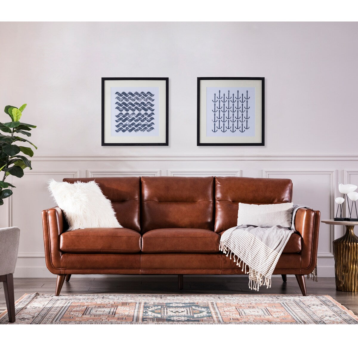 Carson Carrington Varmlandsbro Brown Leather Sofa - 84"Wx37"Dx35"H