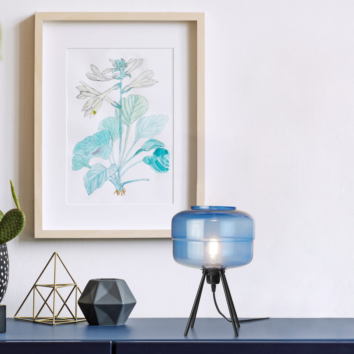 Peyton River of Goods Blue and Black Glass and Metal 15-Inch Table Lamp with Globe Shade - 9.75" x 9.75" x 15"