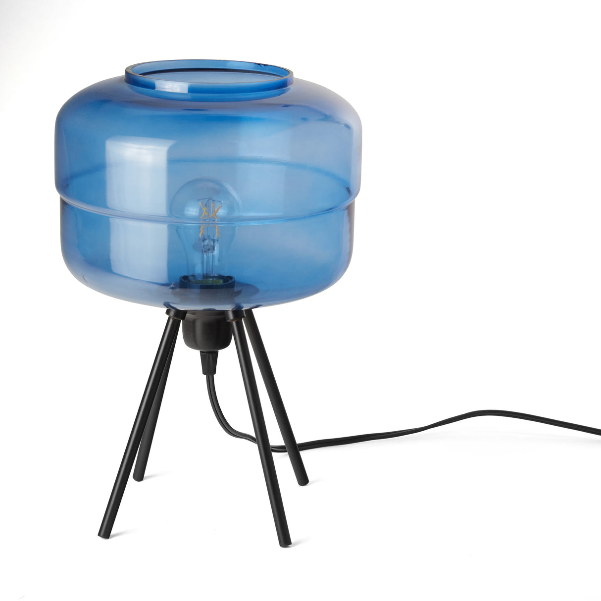 Peyton River of Goods Blue and Black Glass and Metal 15-Inch Table Lamp with Globe Shade - 9.75" x 9.75" x 15"