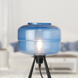 Peyton River of Goods Blue and Black Glass and Metal 15-Inch Table Lamp with Globe Shade - 9.75" x 9.75" x 15"