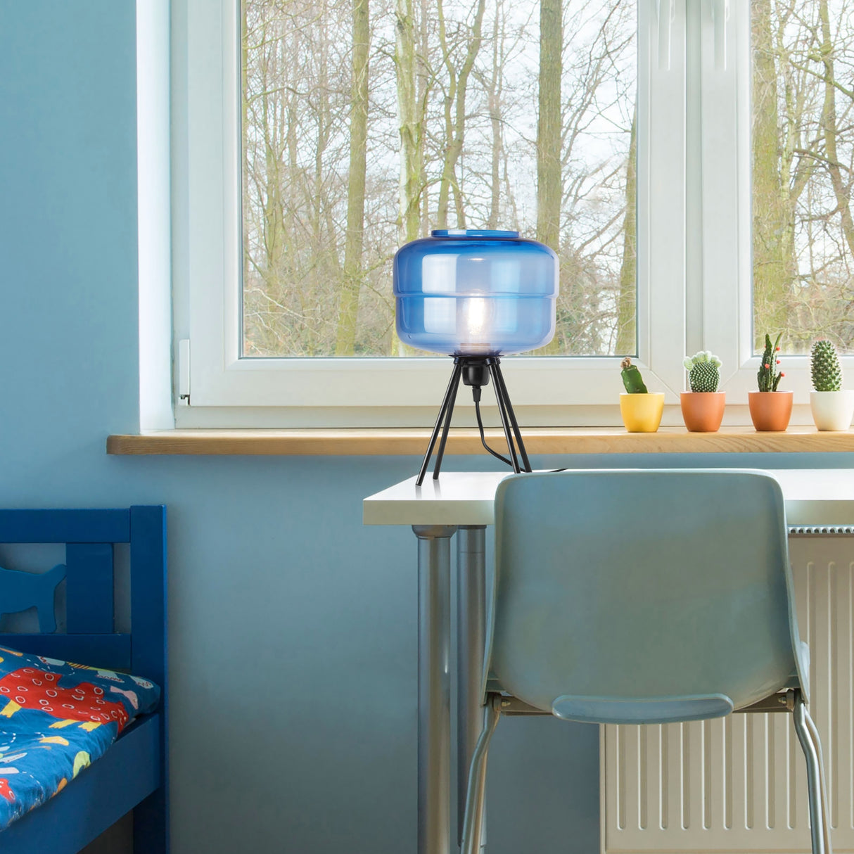 Peyton River of Goods Blue and Black Glass and Metal 15-Inch Table Lamp with Globe Shade - 9.75" x 9.75" x 15"