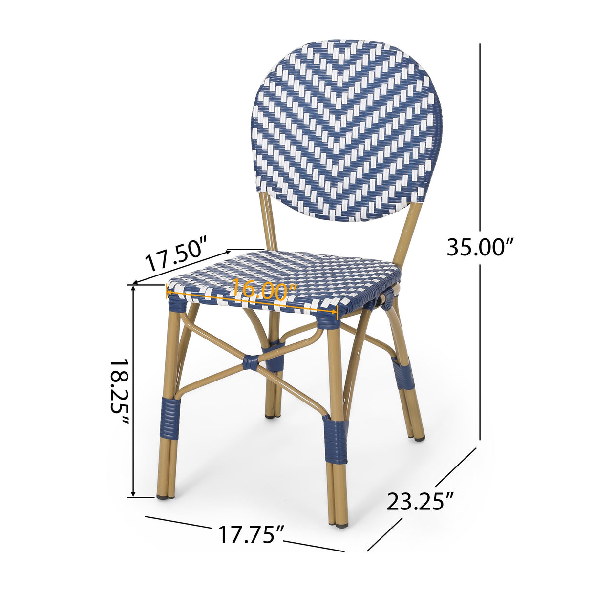 Picardy Patio French Cafe Chair (Set of 2) by Christopher Knight Home - 17.75" L x 23.25" W x 35.00" H