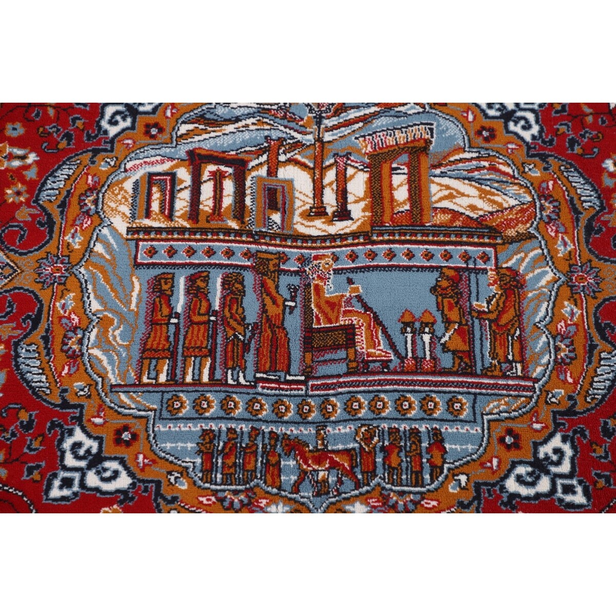 Pictorial Red Animals Kashan Turkish Area Rug Machine Made Carpet - 8'0" x 11'4"