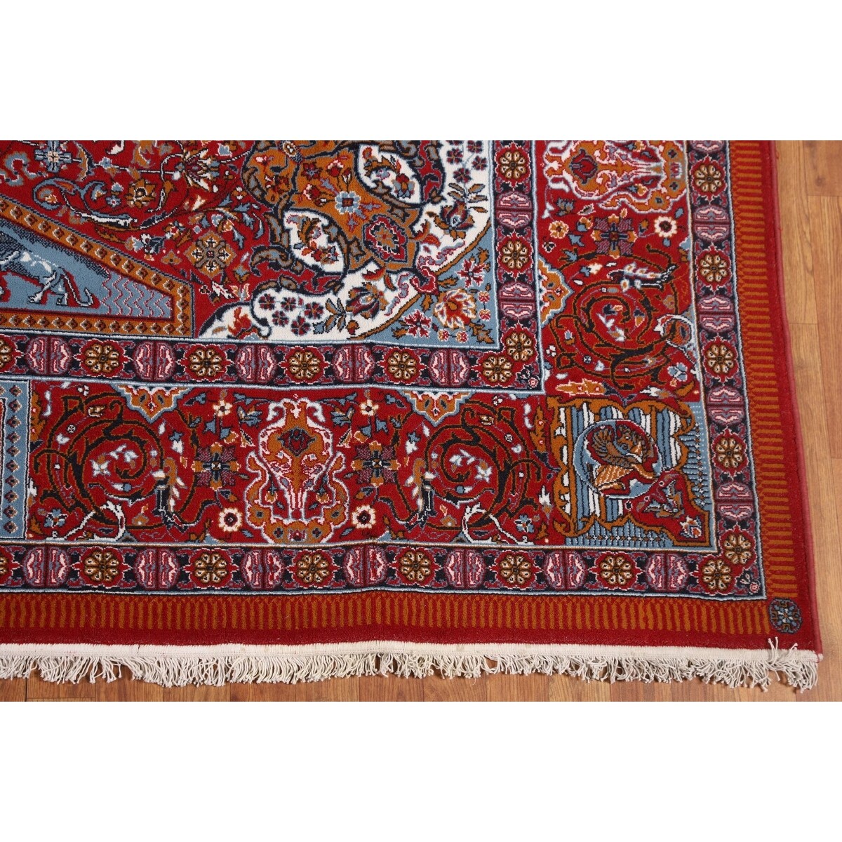 Pictorial Red Animals Kashan Turkish Area Rug Machine Made Carpet - 8'0" x 11'4"