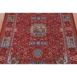Pictorial Red Animals Kashan Turkish Area Rug Machine Made Carpet - 8'0" x 11'4"