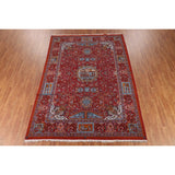 Pictorial Red Animals Kashan Turkish Area Rug Machine Made Carpet - 8'0" x 11'4"