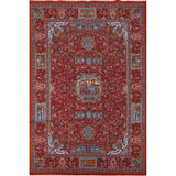 Pictorial Red Animals Kashan Turkish Area Rug Machine Made Carpet - 8'0" x 11'4"