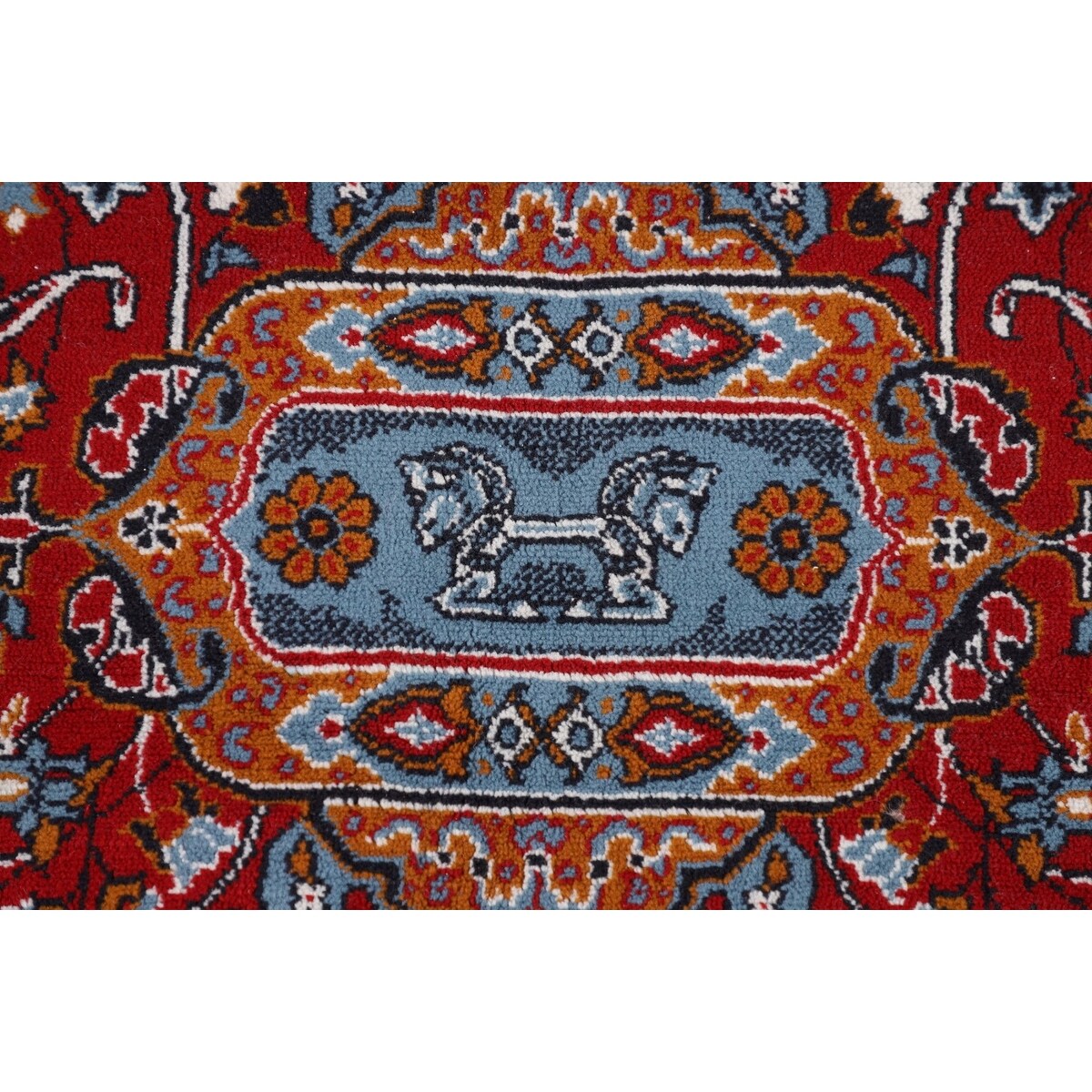Pictorial Red Animals Kashan Turkish Area Rug Machine Made Carpet - 8'0" x 11'4"