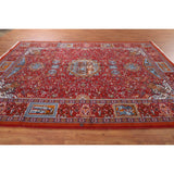 Pictorial Red Animals Kashan Turkish Area Rug Machine Made Carpet - 8'0" x 11'4"