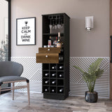 Pierpont 12-Bottle 2-Drawer 1-Shelf Bar Cabinet Black Wengue and Walnut