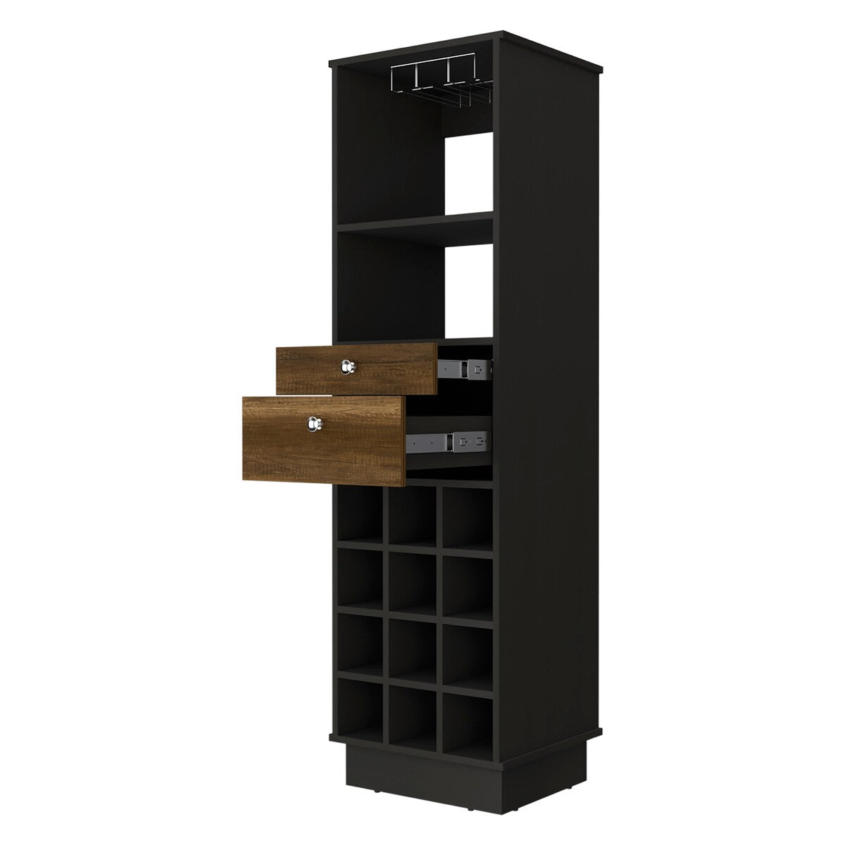 Pierpont 12-Bottle 2-Drawer 1-Shelf Bar Cabinet Black Wengue and Walnut