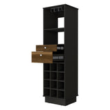 Pierpont 12-Bottle 2-Drawer 1-Shelf Bar Cabinet Black Wengue and Walnut