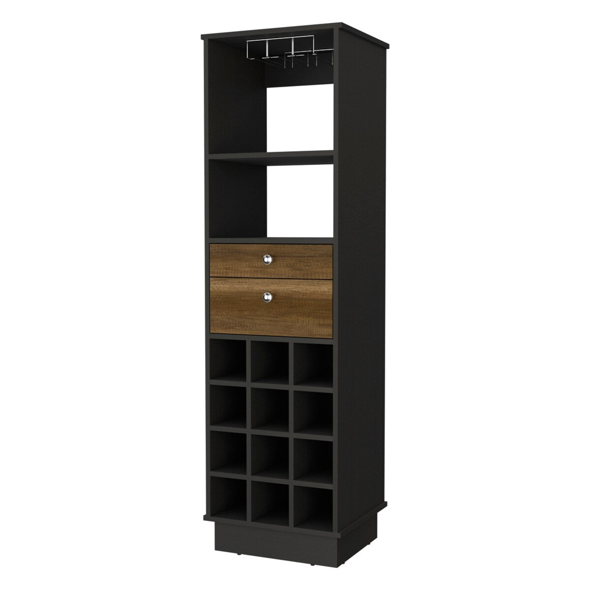 Pierpont 12-Bottle 2-Drawer 1-Shelf Bar Cabinet Black Wengue and Walnut
