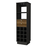 Pierpont 12-Bottle 2-Drawer 1-Shelf Bar Cabinet Black Wengue and Walnut