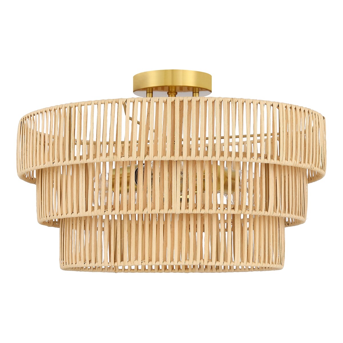 Piersan 3-Light Semi-Flush Mount with Tiered Rattan shades - 18'' W