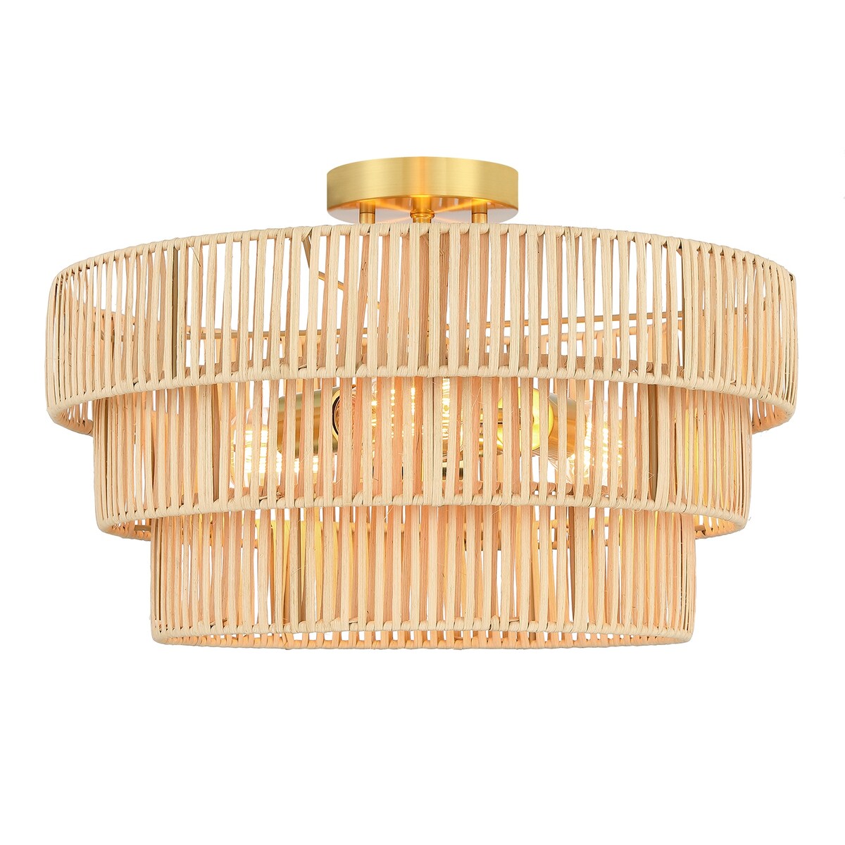 Piersan 3-Light Semi-Flush Mount with Tiered Rattan shades - 18'' W