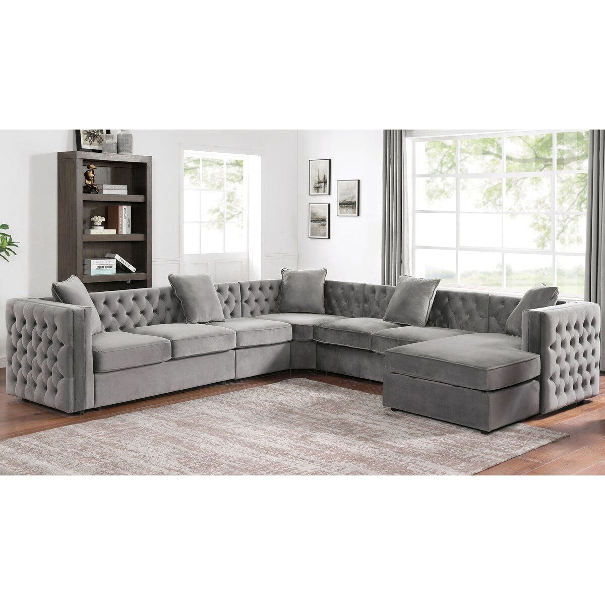 Pilk Button Tufted Sectional w/ Armless Chair by Furniture of America