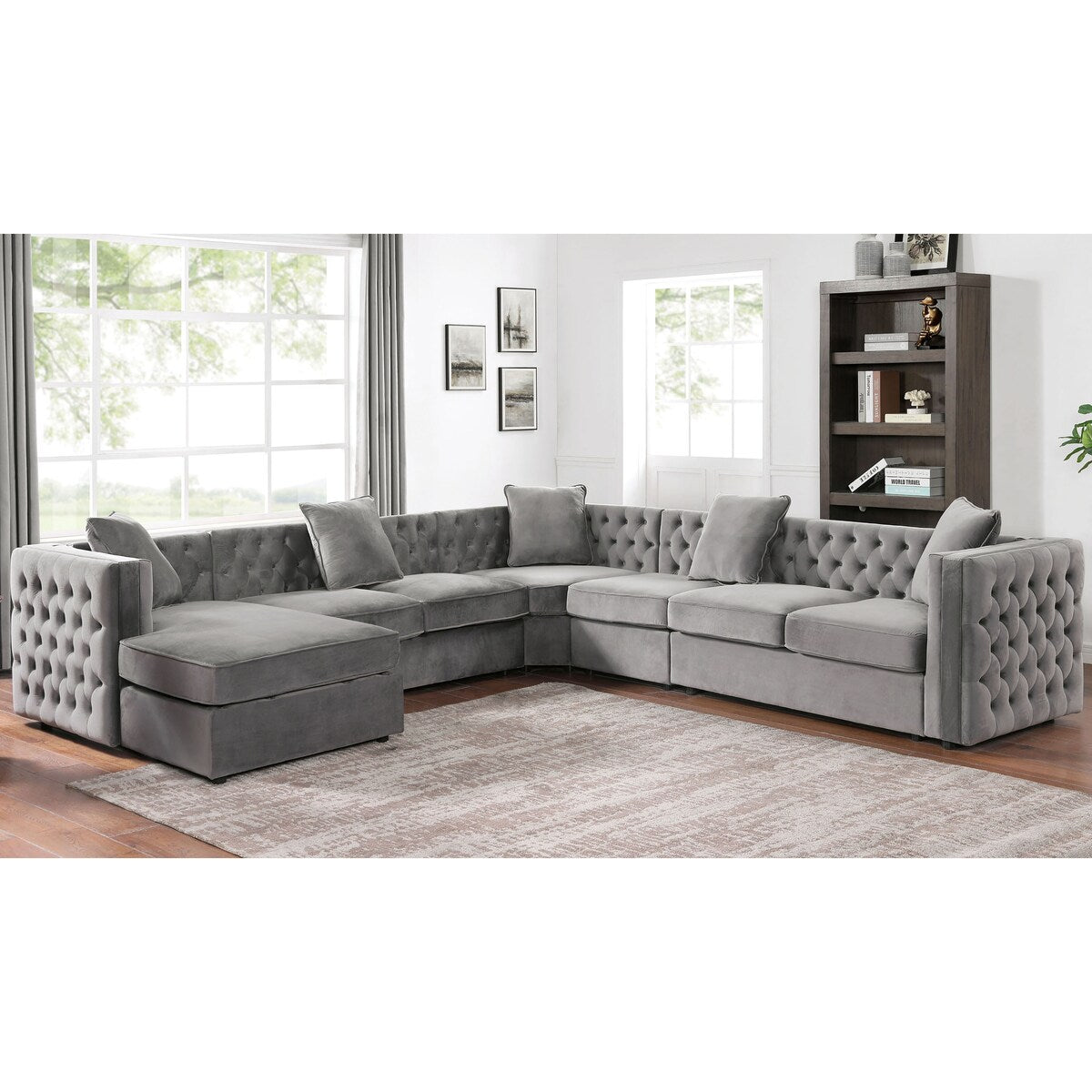 Pilk Button Tufted Sectional w/ Armless Chair by Furniture of America