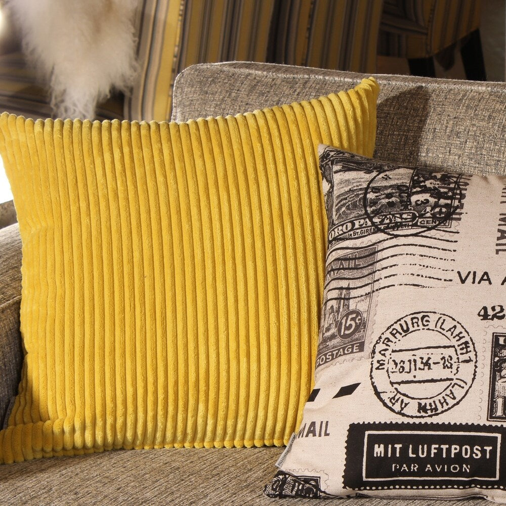 Pillow Décor - Wide Wale Corduroy 18-inch Yellow Throw Pillow