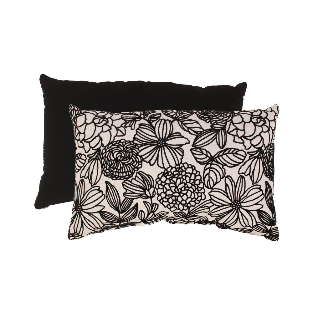 Pillow Perfect Black/ White Flocked Floral Rectangular Throw Pillow