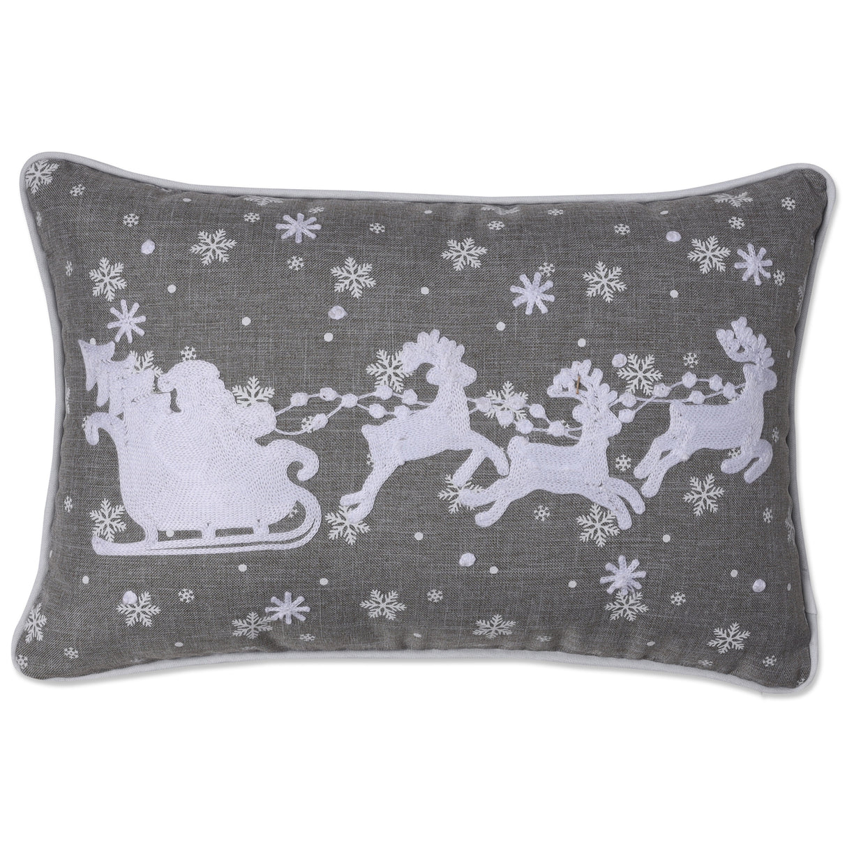 Pillow Perfect Indoor Santa Sleigh & Reindeers Christmas Gray Rectangular Throw Pillow, 12 X 18 X 5