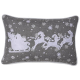 Pillow Perfect Indoor Santa Sleigh & Reindeers Christmas Gray Rectangular Throw Pillow, 12 X 18 X 5