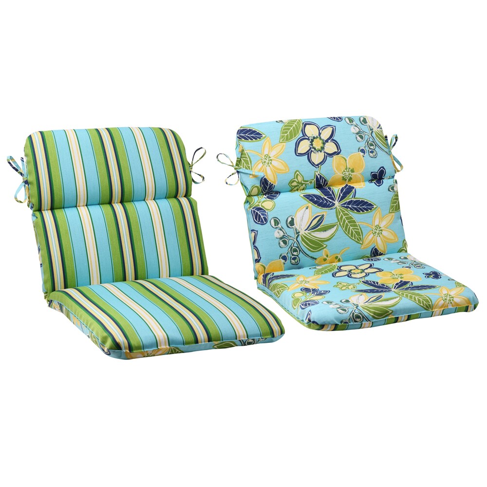 Pillow Perfect Outdoor Blue Calypso/Tropez Reversible Rounded Chair Cushion