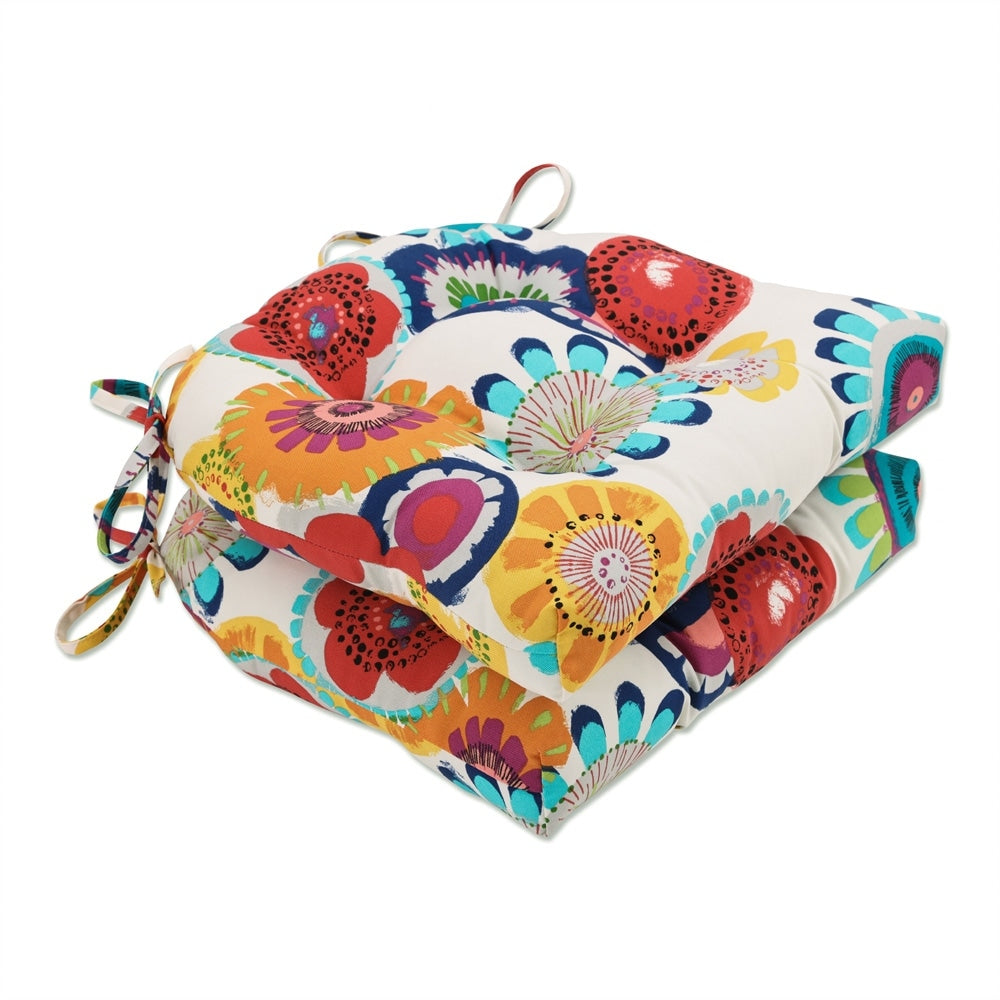 Pillow Perfect Outdoor Crosby Confetti Deluxe Tufted Chairpad (Set of 2) - 17 X 17.5 X 4 - 17 X 17.5 X 4