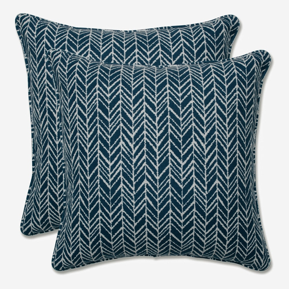 Pillow Perfect Outdoor Herringbone Ink Blue 16.5-inch Throw Pillow (Set of 2) - 16.5 X 16.5 X 5 - 16.5 X 16.5 X 5