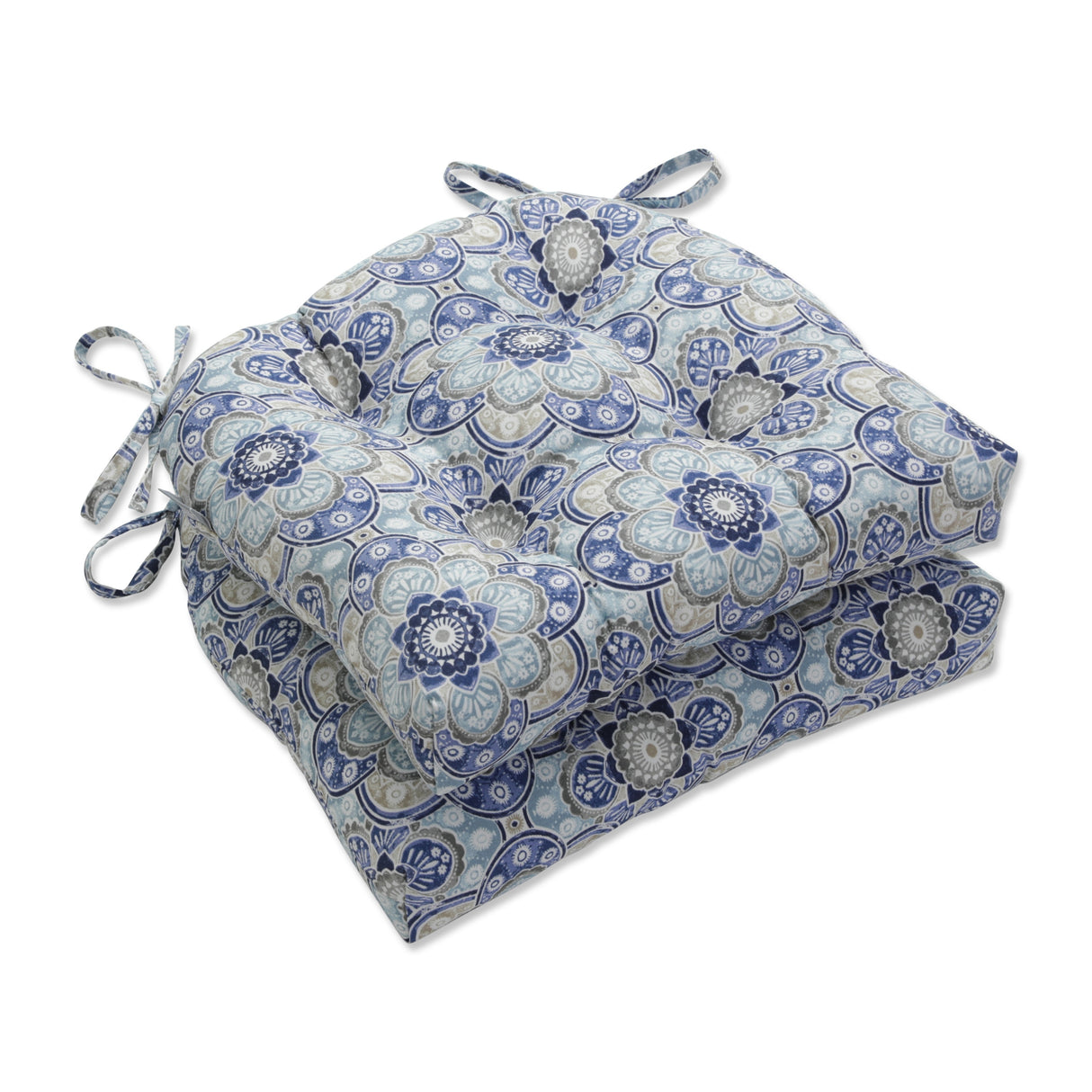 Pillow Perfect Outdoor Keyzu Medallion Mariner Deluxe Tufted Chairpad (Set of 2) - 17 X 17.5 X 4 - 17 X 17.5 X 4